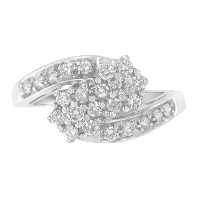 women vintage gold engagement rings -14KT White Gold Diamond Cluster Ring Band