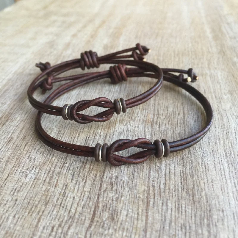 women luxury bangles -Sanibel Set Dark Brown Leather Couples Bracelets