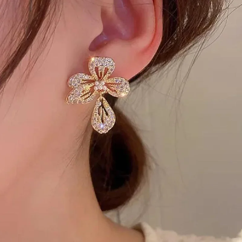 women crystal earrings -VF Collection Gold Plated Austrian Stone Stud Korean Earrings