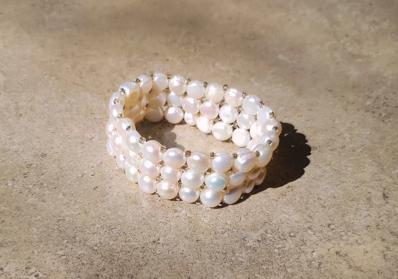 women friendship bracelets -White Layered Pearl Bracelet