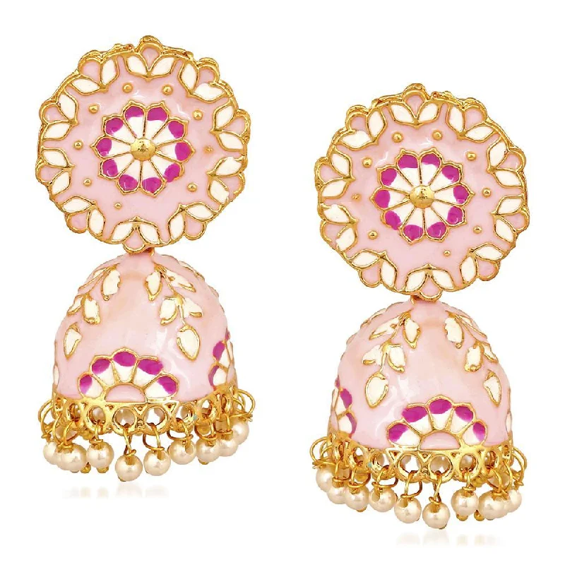 women drop diamond earrings -Mahi Purple Classic Meenakari Enamelled Artificial Pearl Jhumka Earrings for Women (ER1109731GPur)