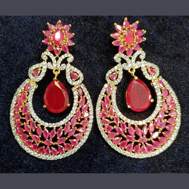 women dangle earrings -Jain Jewellers Gold Plated Ad Stone Dangler Earrings