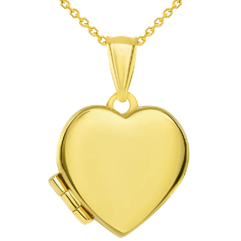 women minimalist pendant necklaces -14k Yellow Gold Plain and Simple Heart Love Locket Pendant with Cable Chain Necklace