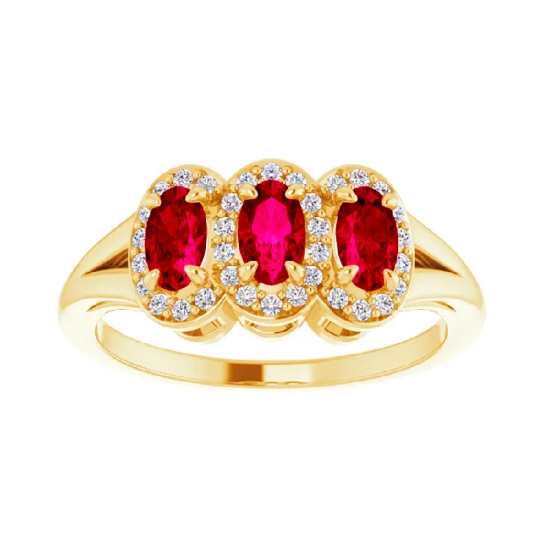 women thick band rings -14K Yellow Gold Lab Grown Ruby & 1/6 CTW Natural Diamond Ring