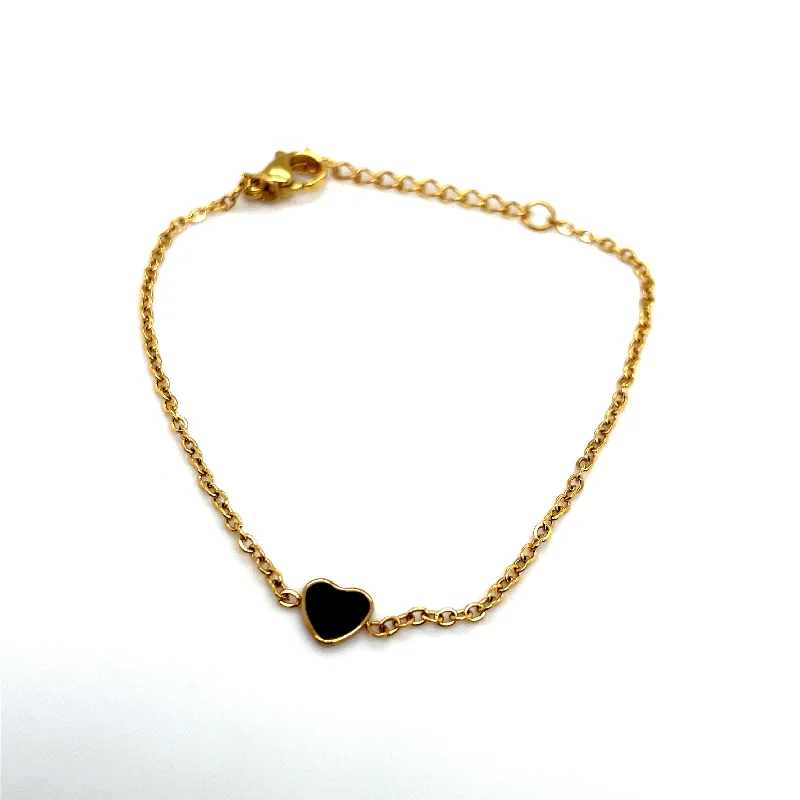 women braided bracelets -Black and 18k Gold Plated Heart Bracelet Ref:BR26140BG