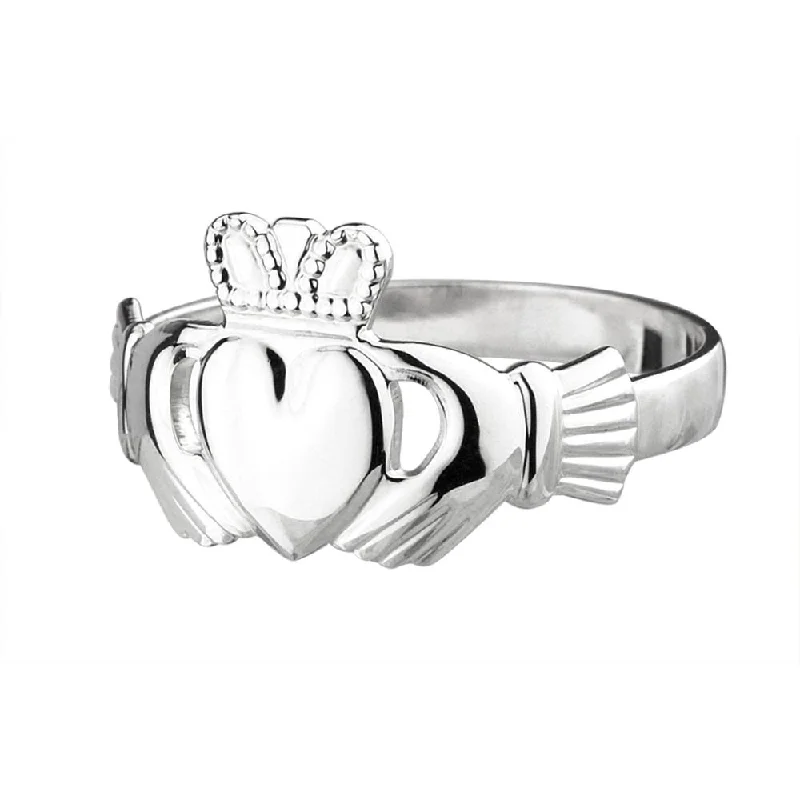 women double band rings -Ladies' Medium Sterling Silver Claddagh Ring: Classic Elegance with Fine Details