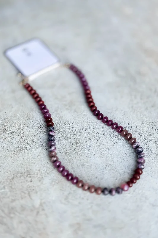 women engagement necklaces -Natural Agate Like Mauve Beaded Necklace