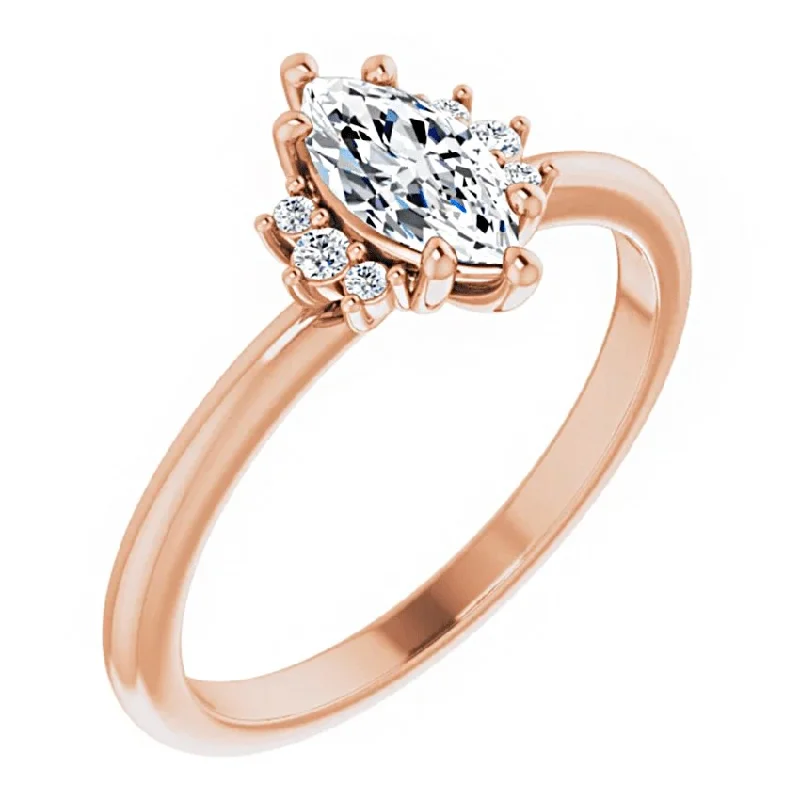 women yellow gold rings -14K Rose Gold 8x4 mm Marquise Diamond Engagement Ring