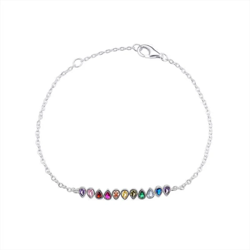 women custom charm bracelets -CZ Multi Coloured Bracelet - Sterling Silver