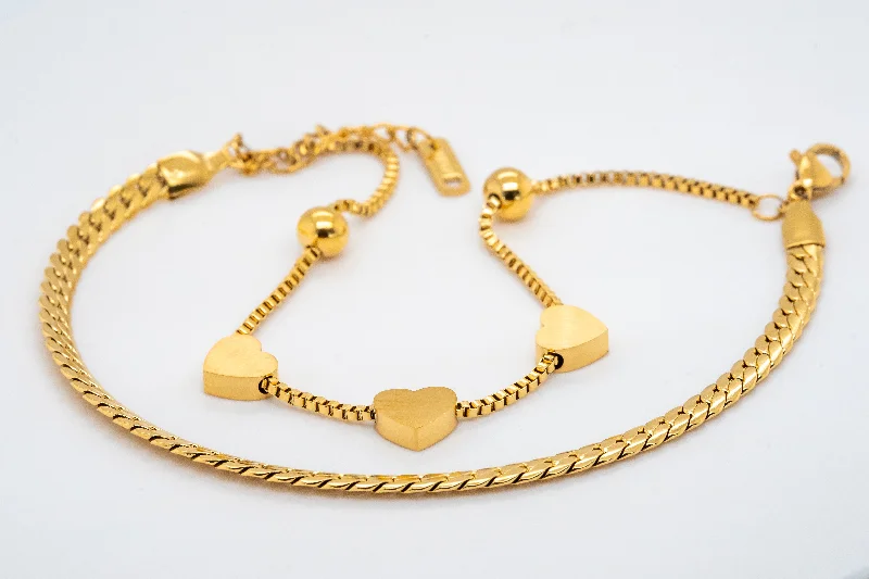 women gold-plated bangles -Heart Chain Bracelet - BR235901G