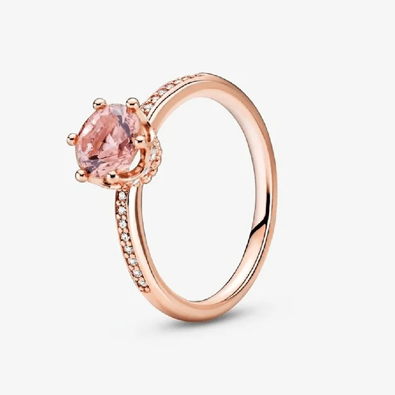 women eternity rings -PANDORA : Pink Sparkling Crown Solitaire Ring