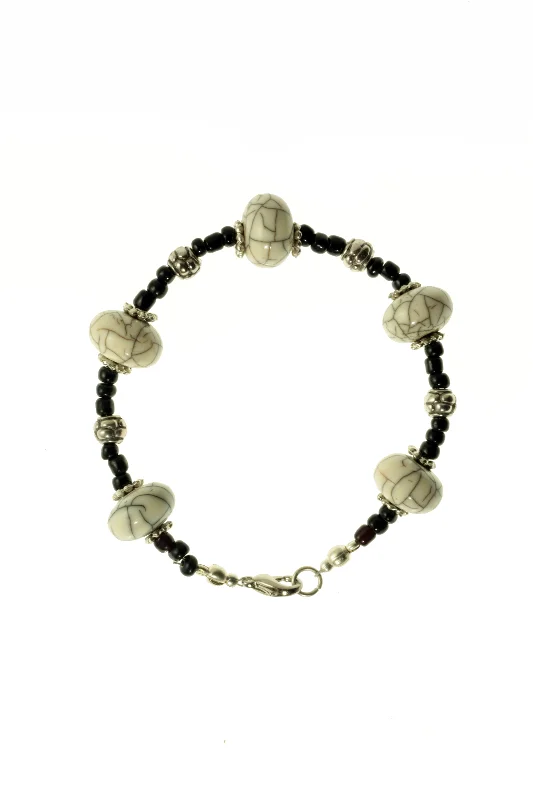 women colorful bracelets -White Amber & Silver Bracelet