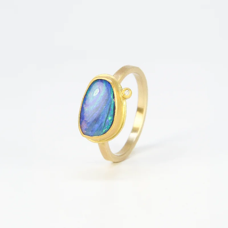 women halo rings -NEW! Boulder Opal Ring in Gold by Ananda Khalsa