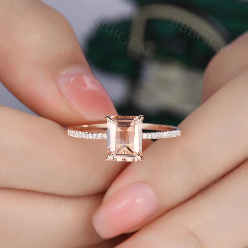 women luxury engagement ring sets -2 Carat Emerald Cut Luxe Viviana Morganite Engagement Ring 7*9mm