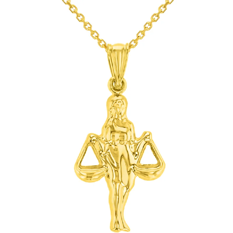 women trendy necklaces -High Polish 14k Yellow Gold 3D Libra Zodiac Sign Charm Balance Scale Pendant Necklace