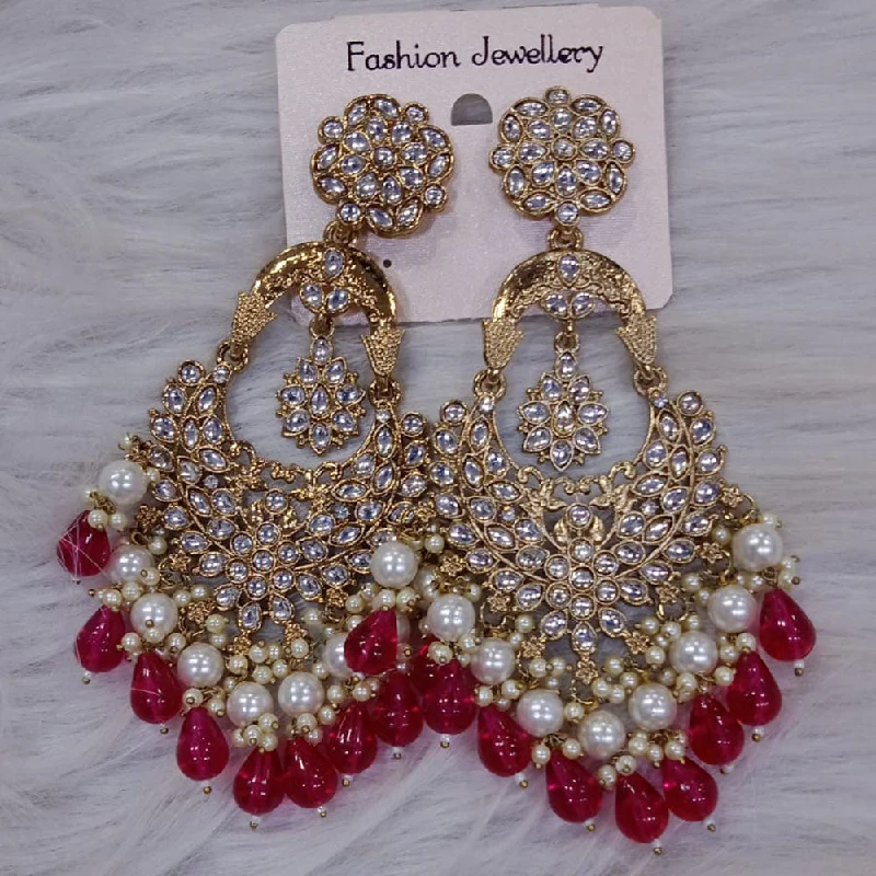 women statement drop earrings -Om Creation Gold Plated Kundan Stone And Beads Dangler Earrings