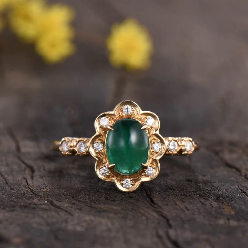 women diamond engagement rings -Vintage Natural Emerald And Diamond Engagement Ring Unique