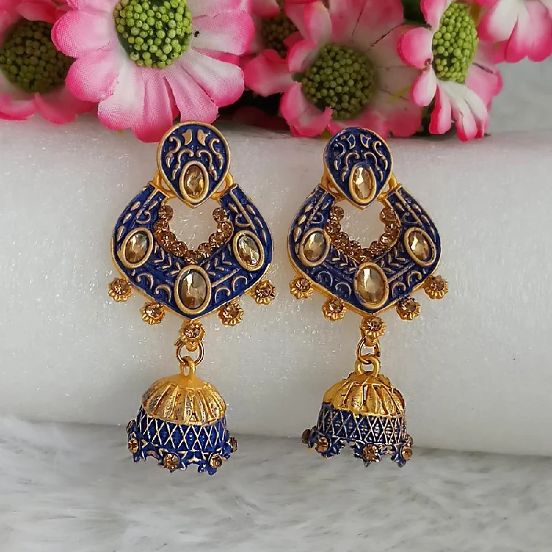 women personalized stud earrings -Woma Gold Plated Blue Dangler Meenakari Earrings - 1318067E