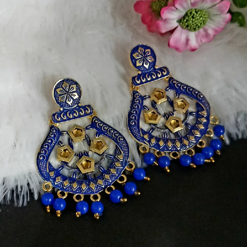 women pearl stud earrings -Woma Matte Blue Meenakari Dangler Beads Drop Earrings