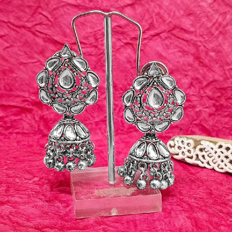 women gem earrings -Bhavi Jewels Oxidised Plated Crystal Stone Jhumki Earrings