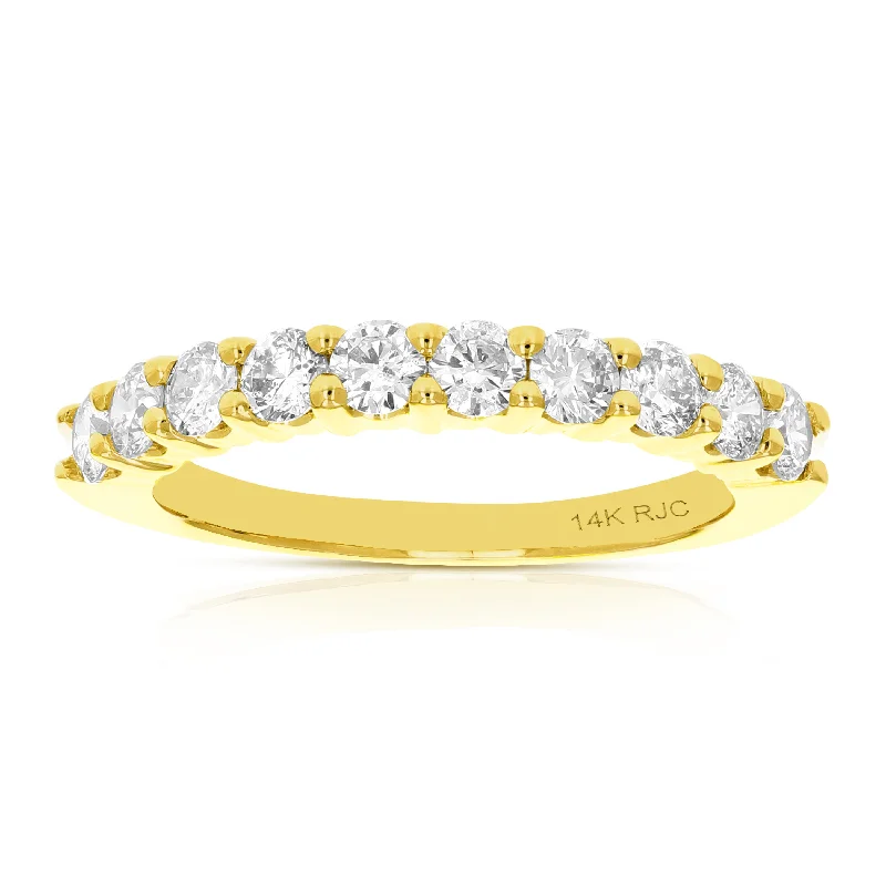 women halo engagement rings -1 cttw Diamond Wedding Band 14K Gold Prong Set 10 Stones Round