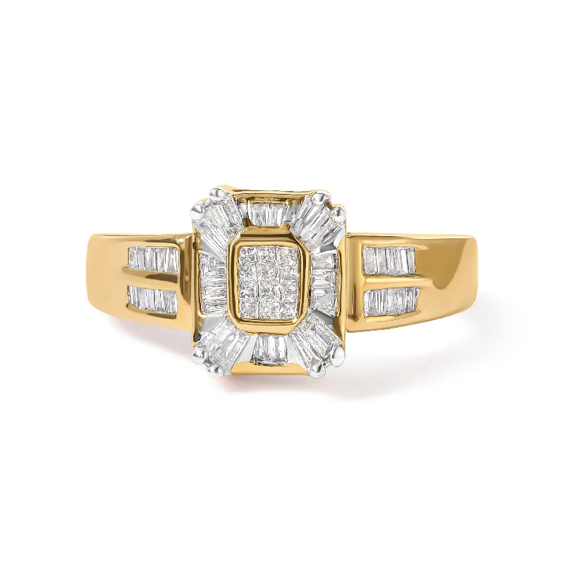 women rose gold solitaire engagement rings -10K Yellow Gold 1/2 Cttw Diamond Composite and Halo Ring