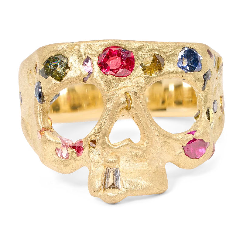 women stackable rings -Extra Small Rainbow Confetti Skull Ring - Size 4.5 - 11852