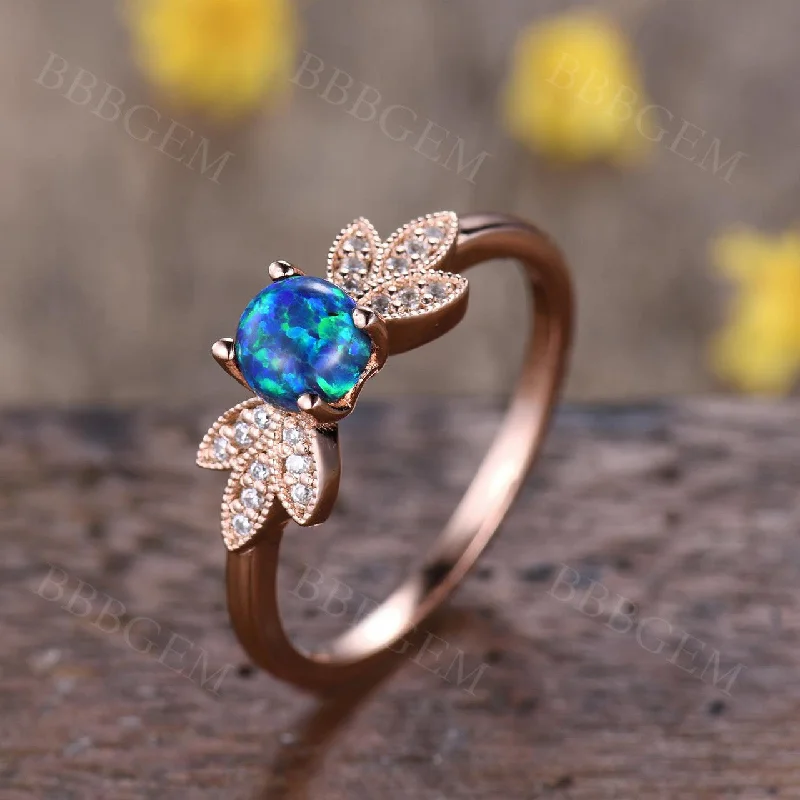 women sapphire diamond engagement rings -Vintage  Black Opal Nadia Diamond Engagement Ring 14K/18K Gold