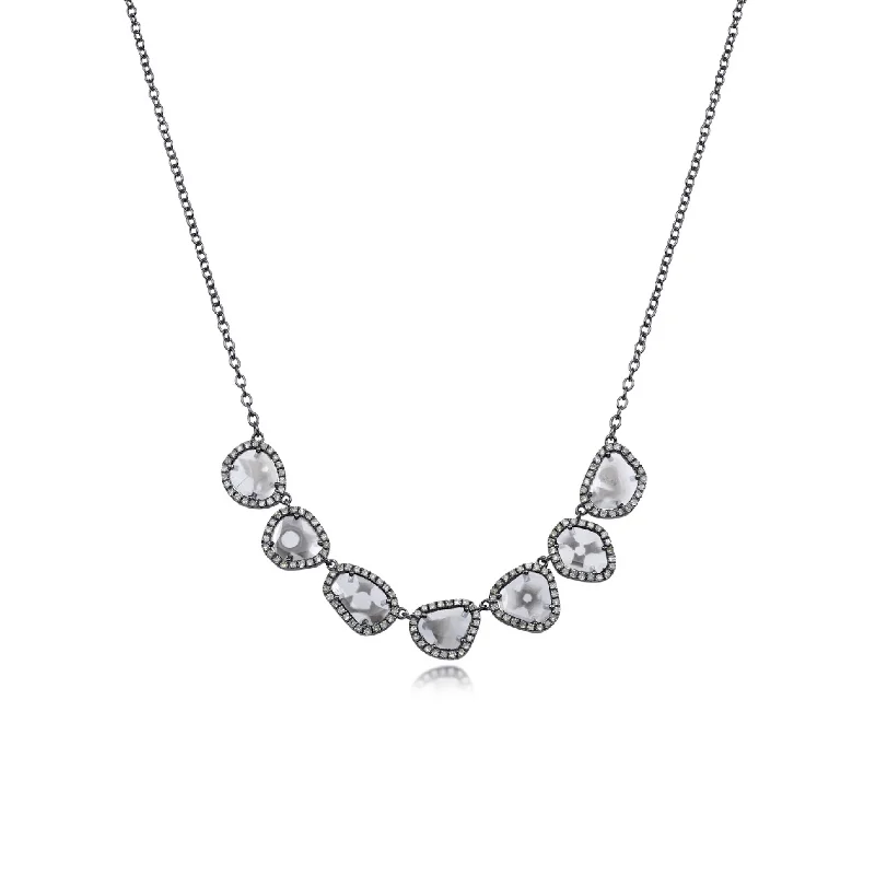 women art deco necklaces -Tara Mikolay Raw Diamond Seven Slice Pendant Oxidized