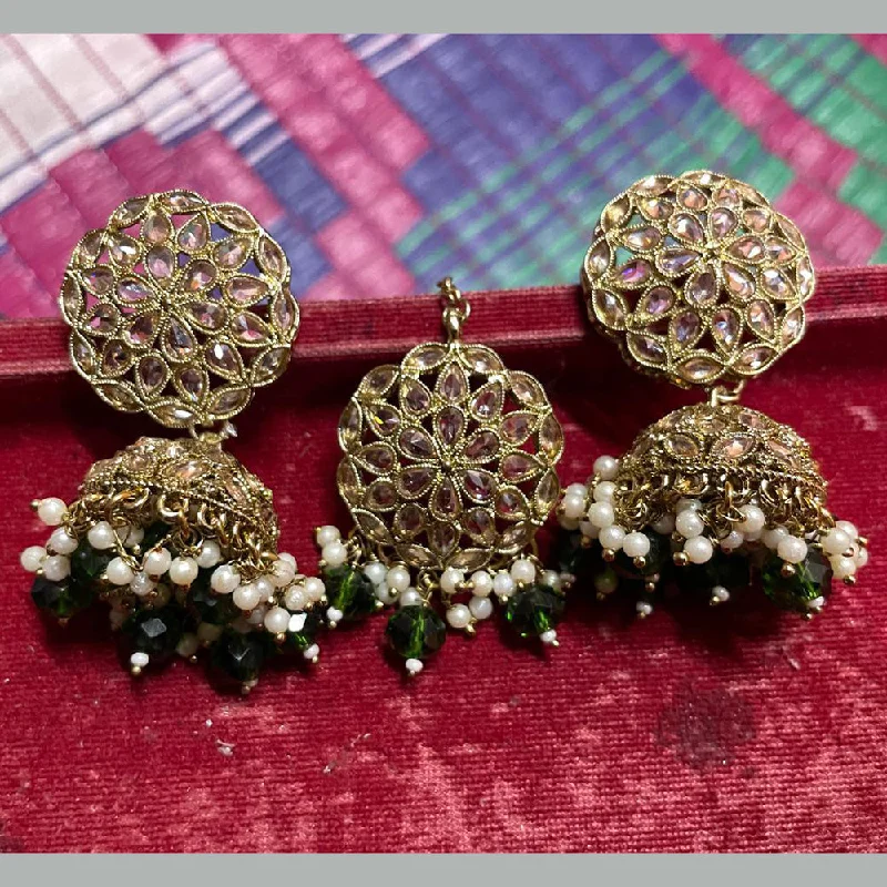 women ear thread earrings -Shree Chamunda Jewellers Gold Plated Crystal Stone Jhumki With Maangtikka