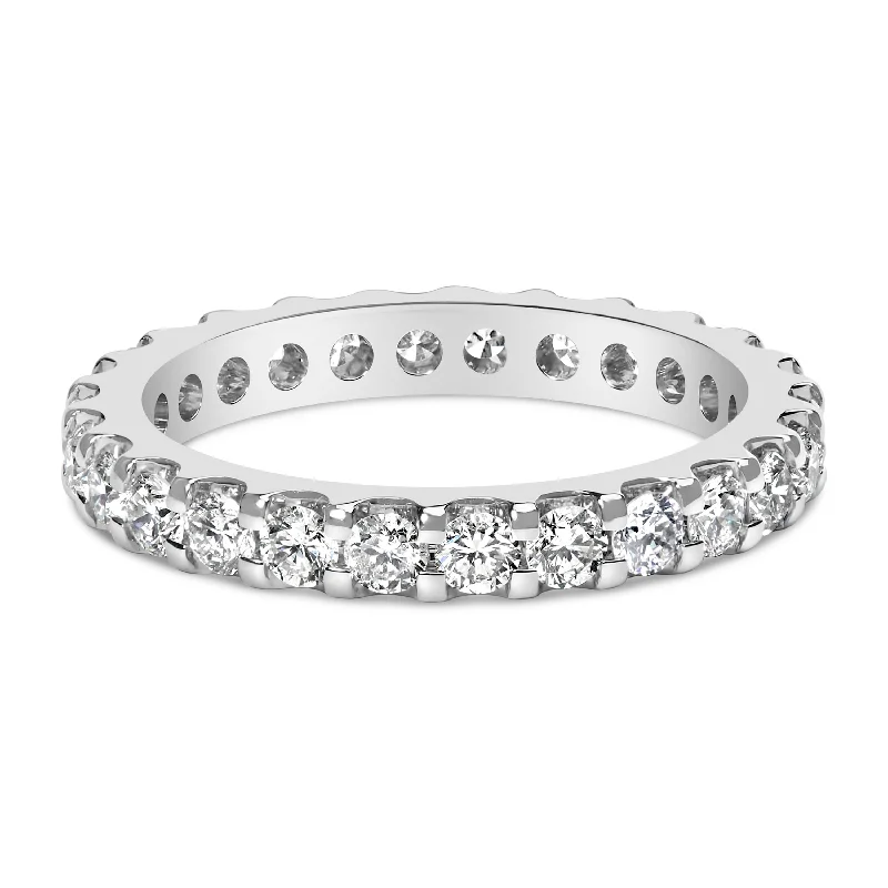 women cushion cut engagement rings -14K White Gold Shared Prong Set Round Diamond Eternity Band Ring