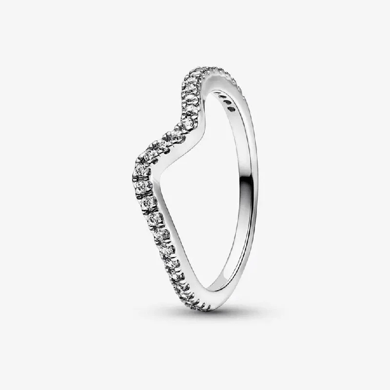 women black diamond rings -PANDORA : Sparkling Wave Ring - Sterling Silver