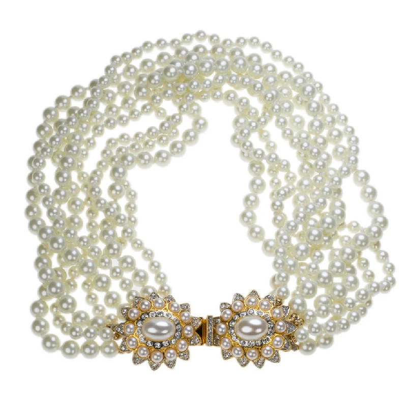 women fancy necklaces -White Pearl Necklace with Flower Clasp