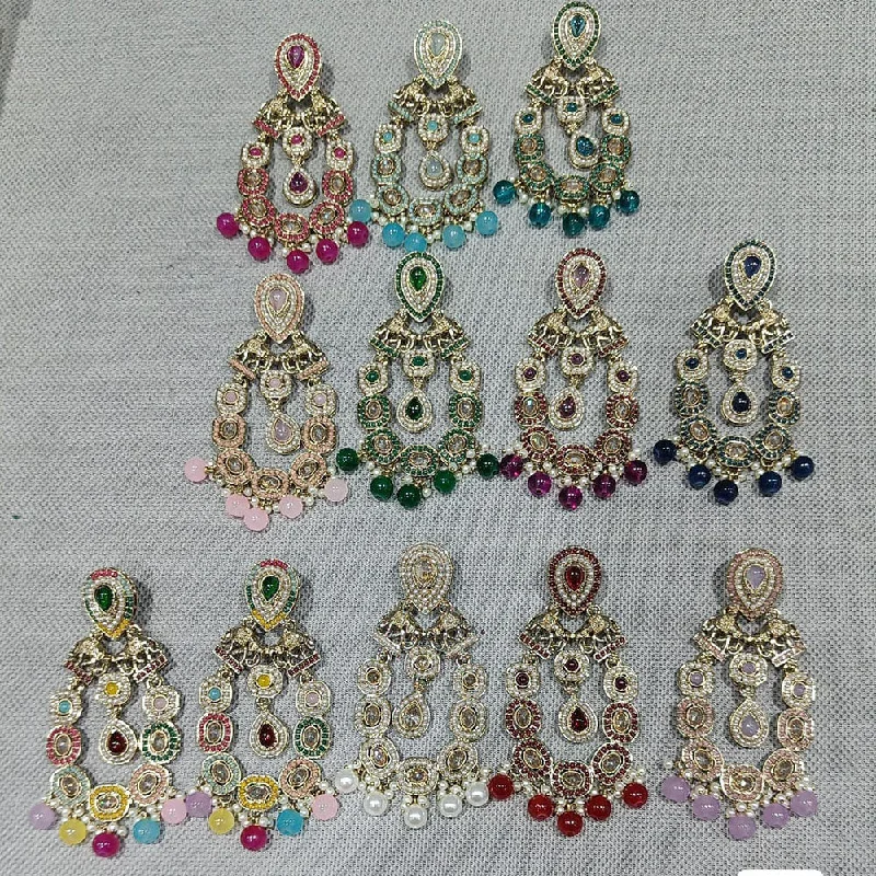 women delicate earrings -Rani Sati Jewels Gold Plated Kundan Stone And Pearls Dangler Earrings