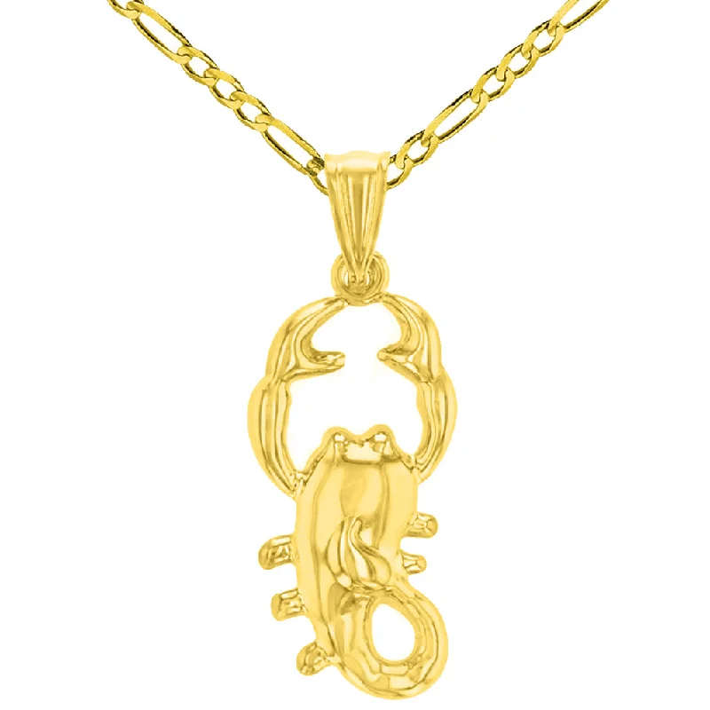 women anniversary necklaces -High Polish 14k Yellow Gold 3D Scorpio Zodiac Sign Scorpion Animal Pendant Figaro Chain Necklace