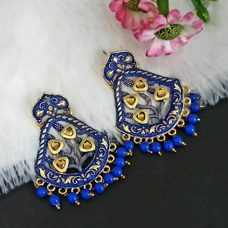 women sparkly earrings -Woma Matte Blue Meenakari Dangler Beads Drop Earrings