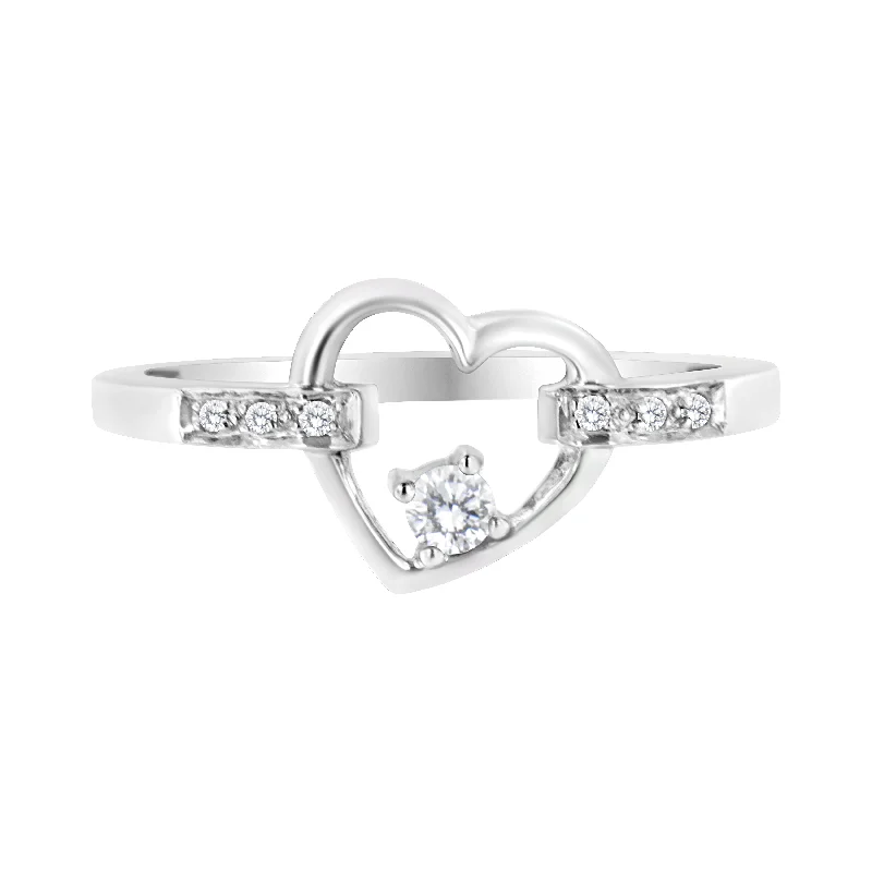 women designer engagement rings -14K White Gold 1/8 Cttw Channel Set Round-Cut Diamond Heart Ring