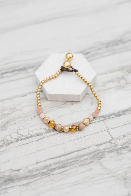 women gold-plated bangles -Blush Crystal Stack Bracelet