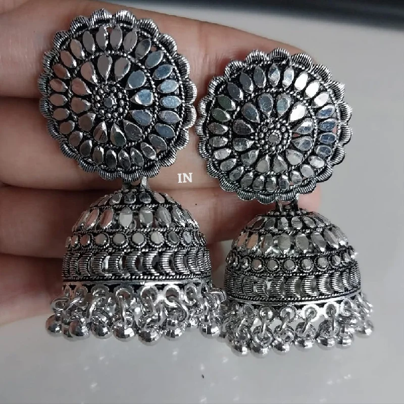 women trendy earrings -Lucentarts Jewellery Oxidised Plated Jhumki Earrings