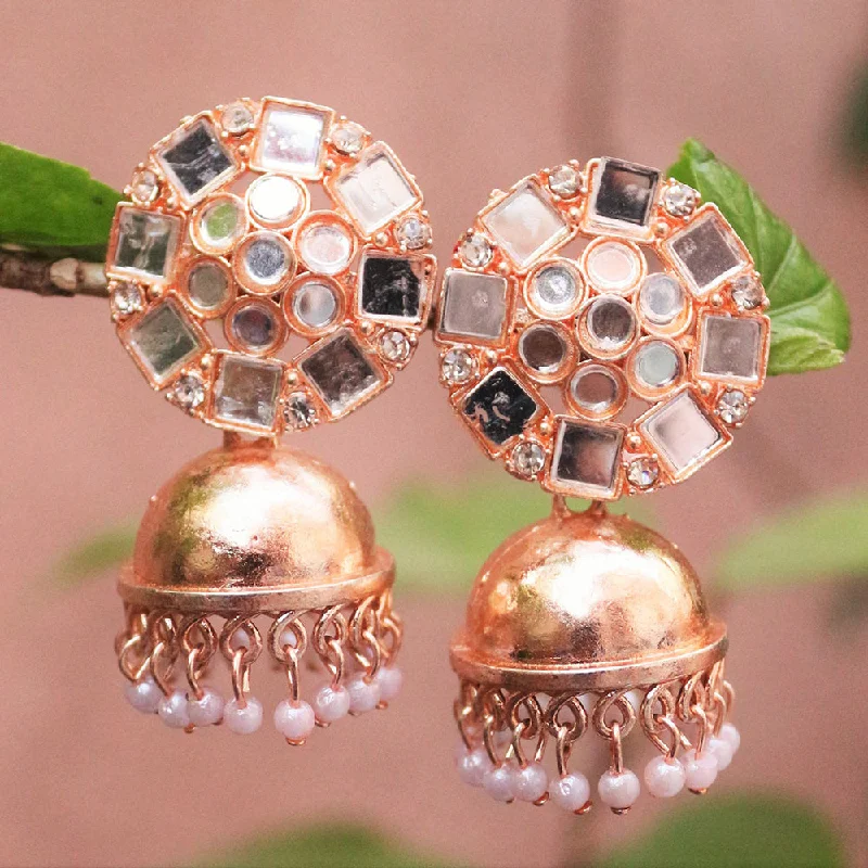 women luxury drop earrings -H K Fashion Rose Gold Austrian Stone And Mirror Jhumki Earrings