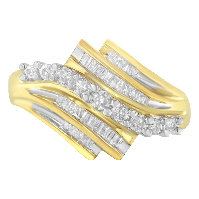 women alternative engagement rings -10K Yellow Gold Round and Baguette Diamond-Cut Ring