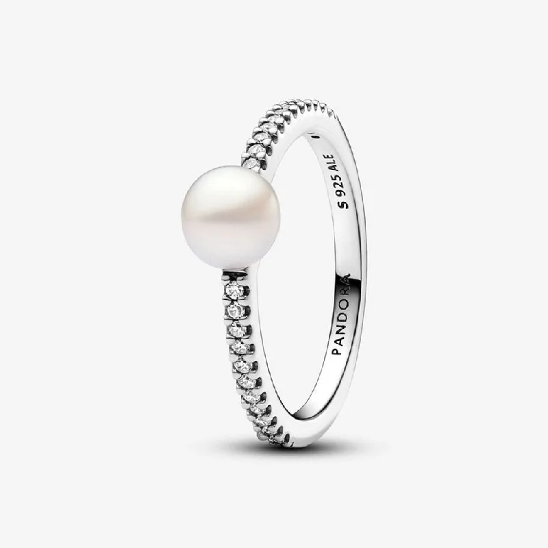 women romantic rings -PANDORA : Treated Freshwater Cultured Pearl & Pavé Ring - Sterling Silver