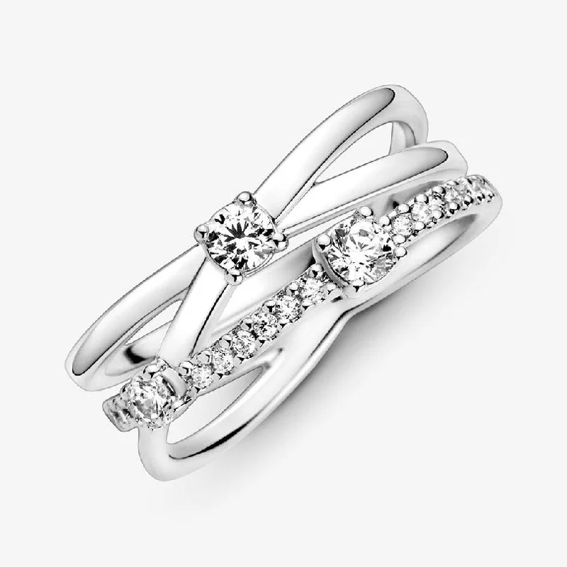 women classic solitaire rings -PANDORA : Sparkling Triple Band Ring