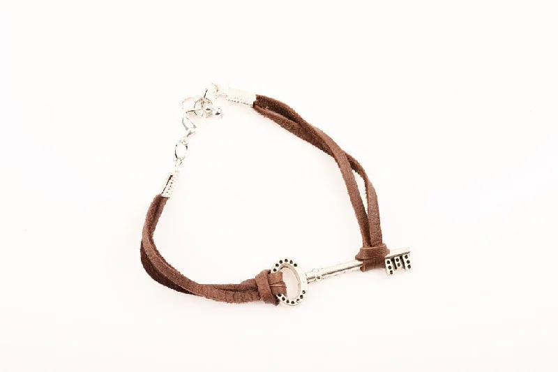 women gold link bracelets -Leather Key Bracelet