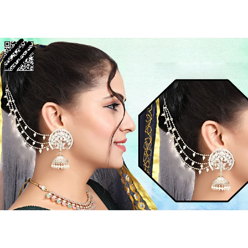 women personalized stud earrings -Abhinandan Kundan Stone And Pearl Kanchain Jhumki Earrings