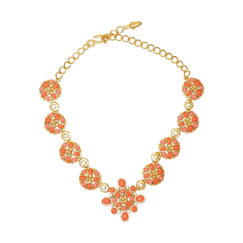 women silver necklaces -Coral & Pearl Rhinestone Gold Chain Necklace