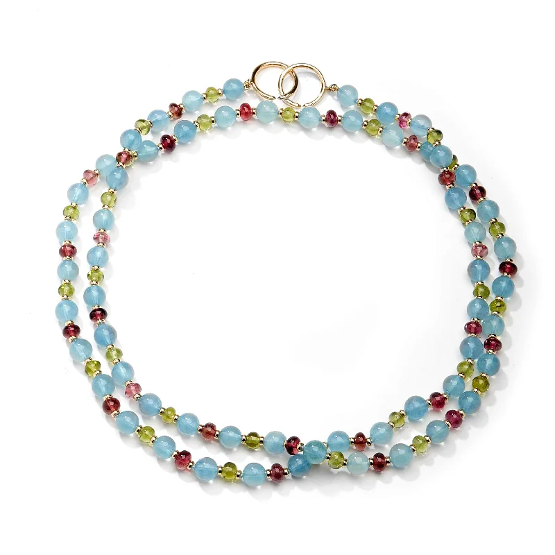 women gemstone drop necklaces -36 inch Aquamarine Bead Necklace