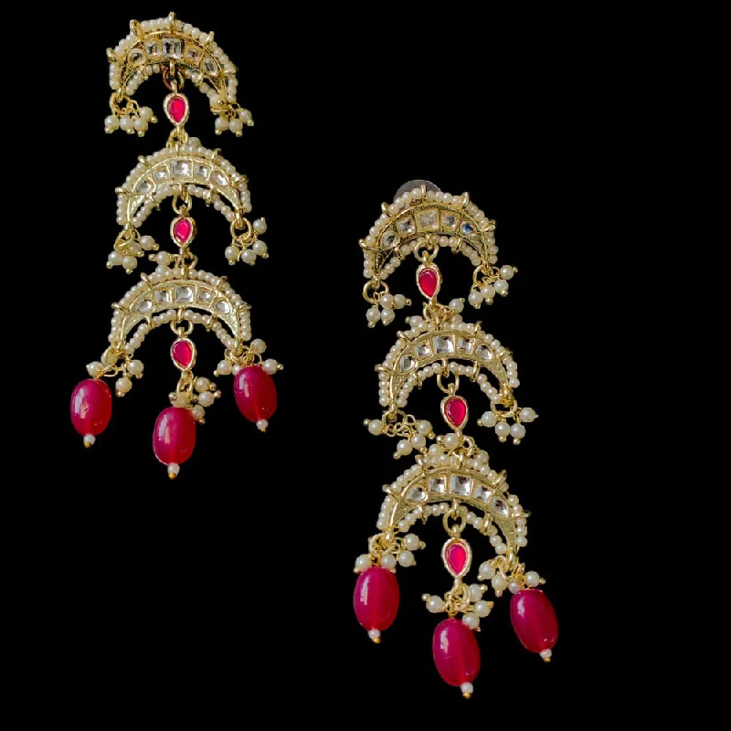 women boho earrings -SNERA Gold Plated Kundan Stone And Pearl Dangler Earrings