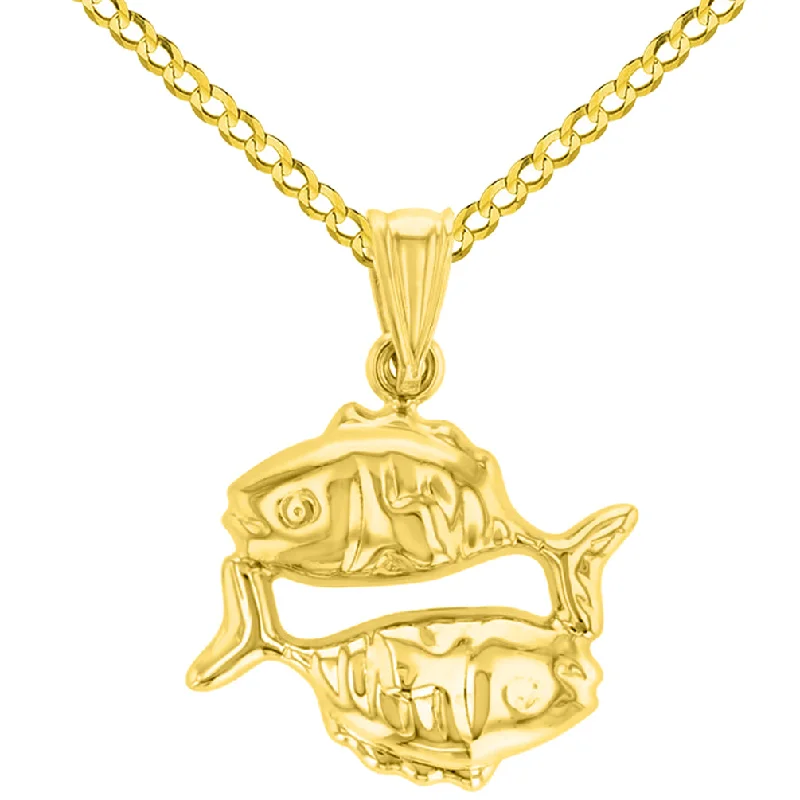 women rose gold pendant necklaces -High Polish 14k Yellow Gold 3D Pisces Zodiac Sign Charm Fish Animal Pendant Cuban Curb Chain Necklace