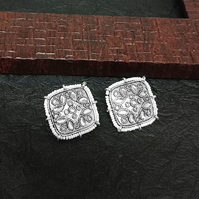 women hoop and stud earrings -Bhavi Jewels Oxidised Plated Stud Earrings